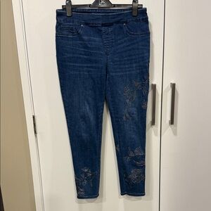 Chico's Dark Blue Embroidered Cropped Jeans